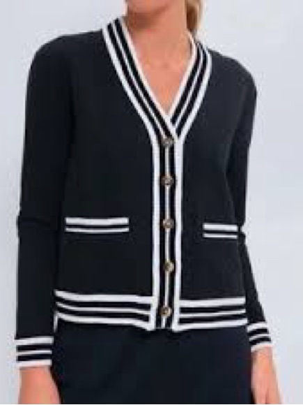 Tuckernuck Black Cardigan With White Contrast Trim